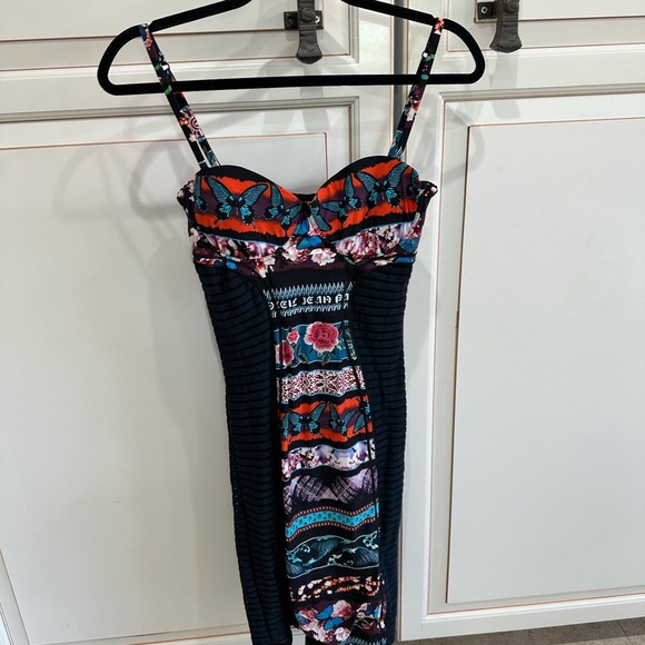 Jean Paul Gaultier Mixed-Print Paneled Bustier Dress Blue Multi (3) - Picture 10 of 12